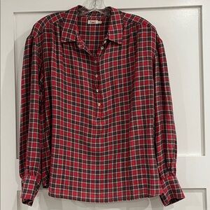 Faherty Pullover Half-Button Up Shirt Red Black Plaid Size Medium